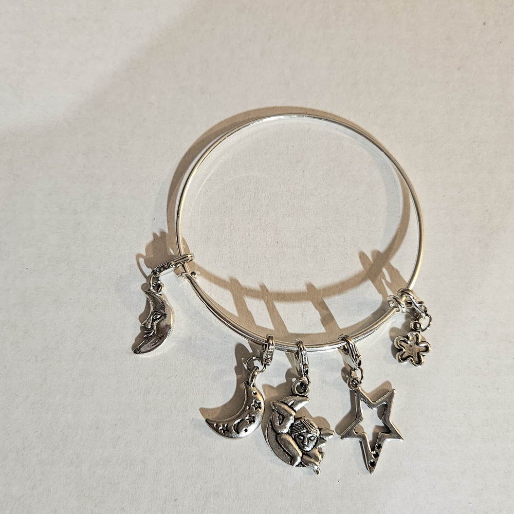 Silver Plated Charm Bracelet with Moon and Star